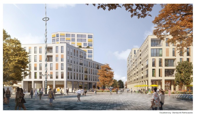 Unterschleißheim: So soll der Unterschleißheimer Rathausplatz nach den Vorstellungen des Büros Steidle Architekten aussehen.