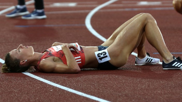 Ophelie Claude Boxberger France is seen after the 3000m hurdles women run during the 57th Golden S
