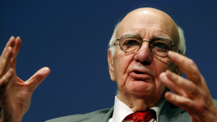 FILE PHOTO: Volcker addresses the Bretton Woods Committee annual meeting at World Bank headquarters in Washington
