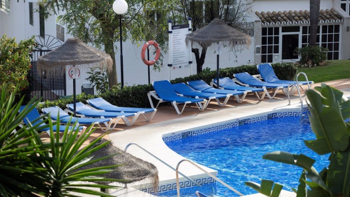 View of the swimming pool where a British father and his two children died on Christmas eve, at Club La Costa de Mijas,