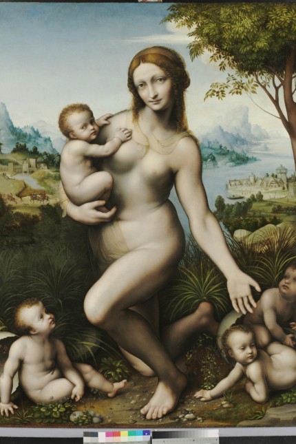 Giampietrino, Kniende Leda mit ihren Kindern, 1520-1540 
Museumslandschaft Hessen Kassel 
Gemäldegalerie Alte Meister Foto Arno Hensmanns