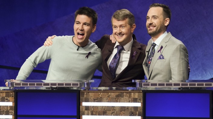 US-Fernsehen: Von links: Rutter, Jennings und Holzhauer, die drei besten Kandidaten der US-Quiz-Show Jeopardy!.