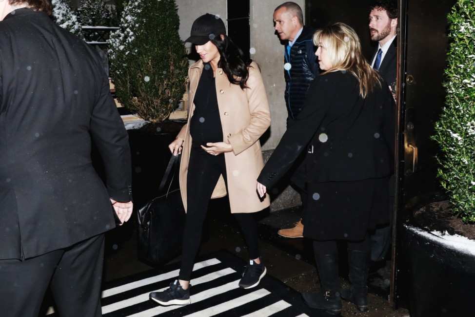 Meghan Markle, Duchess of Sussex, exits The Mark Hotel following her baby shower in New York