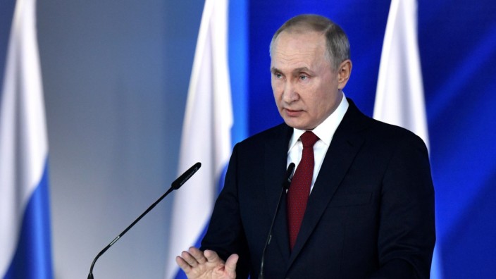 Russland: Russlands Präsident Putin bei seiner Rede an die Nation.