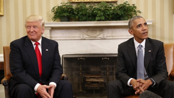 Konflikt zwischen Iran und USA: Ein Treffen, das eine Bruchstelle markiert: Donald Trump und Barack Obama, zwei US-Präsidenten deren politischer Stil nicht unterschiedlicher sein könnte