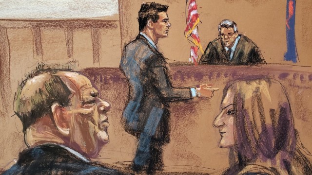Lawyer Damon Cheronis argues in front of Judge James Burke during film producer Harvey Weinstein's sexual assault trial