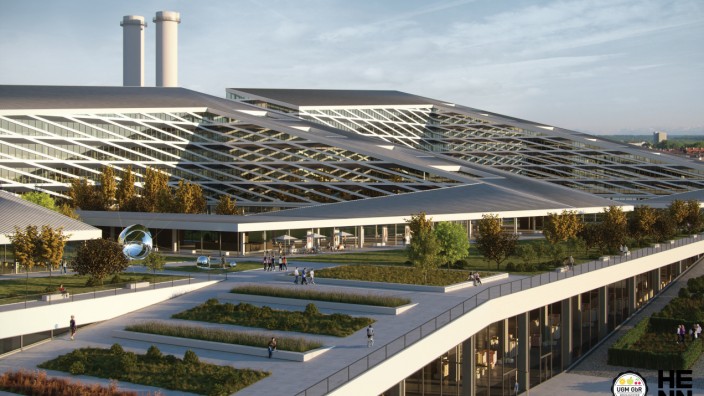 München: Ambitioniertes Projekt: der geplante Neubau der Großmarkthalle, ursprünglich mit auf dem Dach geplanten Büroräumen.