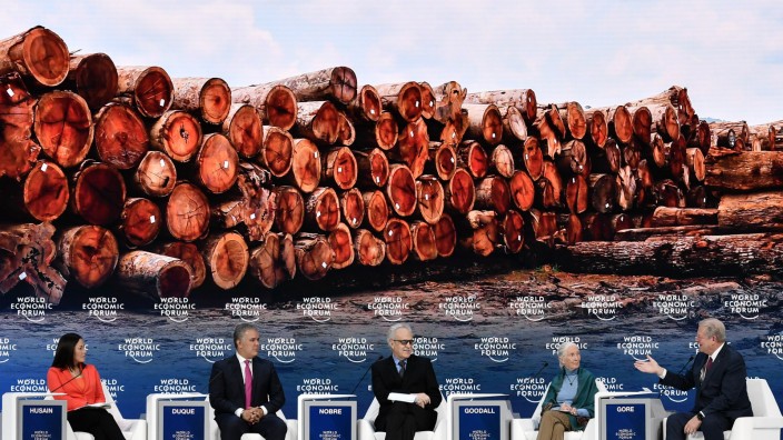Weltwirtschaftsforum: Ein Bild vom Panel "Sicherung einer nachhaltigen Zukunft für das Amazonasgebiet" auf dem WEF 2020 in Davos, Schweiz.