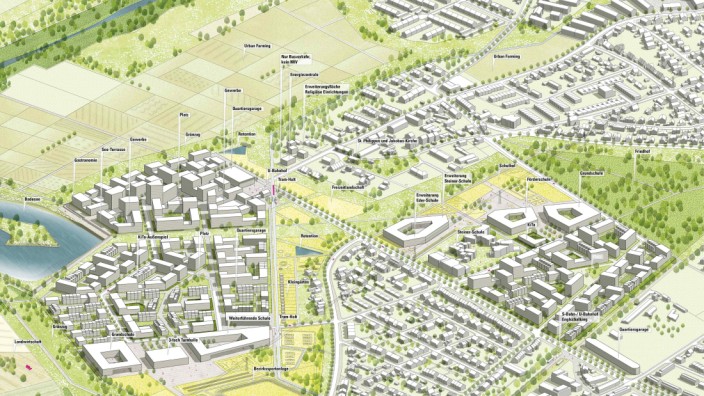 Städtebauliche Entwicklungsmaßnahme: So könnte das neue Stadtquartier im Münchner Nordosten einmal aussehen - eine Visualisierung des Siegerentwurfs von Rheinflügel Severin, Düsseldorf.