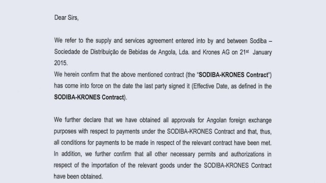 Luanda Leaks: Entwurf des Briefes, den Isabel dos Santos an die KfW Ipex-Bank schreiben musste, um das Darlehen für ihre Brauerei ausgezahlt zu bekommen. (Zum Vergrößern bitte anklicken)