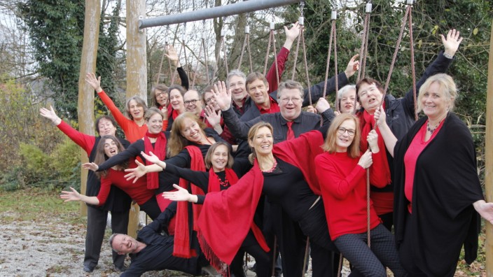 Oberhaching: Besonders die musikalische Vielfalt begeistert Leiterin Helga Schmetzer (Mitte links, mit offenen roten Haaren) an ihrem Chor "Mix'n Free". Außer Werken von Bach sind auch afrikanische Sprechgesänge im Repertoire, zum Jubiläum haben die Mitglieder Musicalsongs einstudiert.