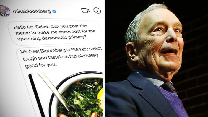 Michael Bloomberg in den sozialen Medien: Der demokratische Präsidentschaftsbewerber Michael Bloomberg bittet einen Meme-Influencer um Hilfe. Der Nachrichtenverlauf ist allerdings gefakt - und von Bloomberg bezahlte Werbung.