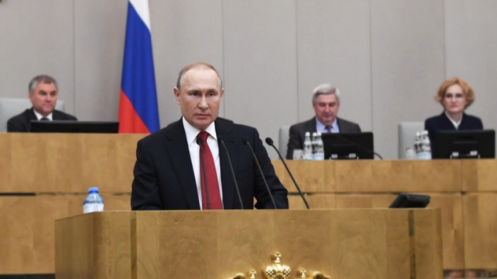 Russia's President Putin attends a session of the lower house of parliament in Moscow