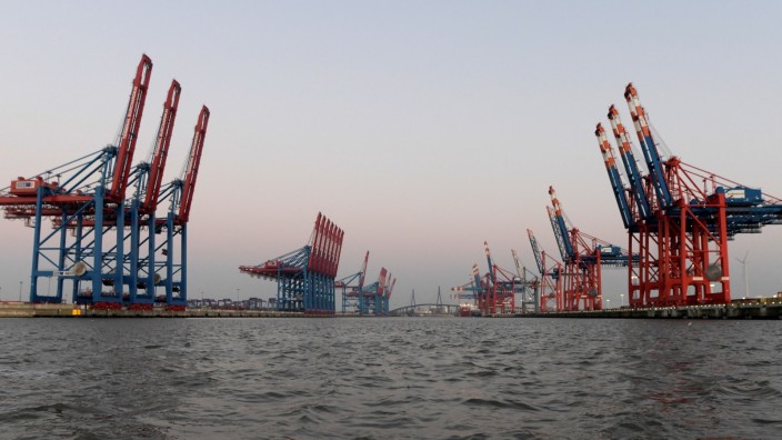 Empty container terminals are seen in the harbor amid the outbreak of coronavirus disease (COVID-19) in Hamburg