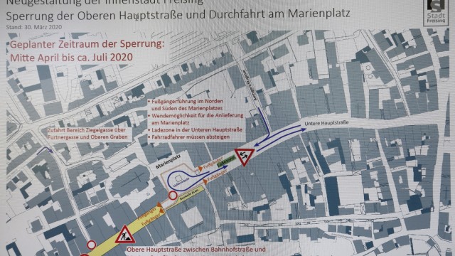 Freisinger Innenstadt: Auf dieser Karte verdeutlicht die Stadt Freising, wie die Verkehrsführung in der Innenstadt in den kommenden Monaten aussehen soll.