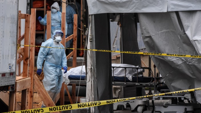Mobile Morgues Set Up Outside Brooklyn Hospital As Coronavirus Outbreak Hits New York