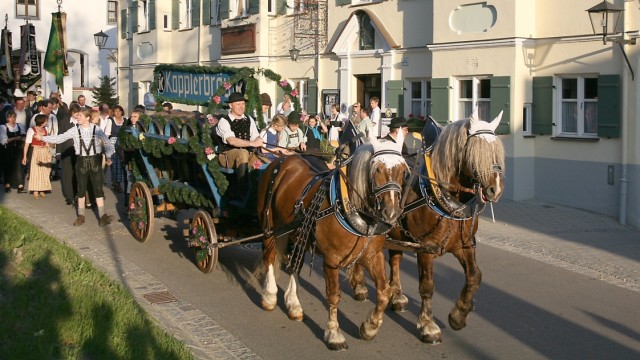 Geschmückte Pferdekutsche von Kapplerbräu in Altomünster, 2006