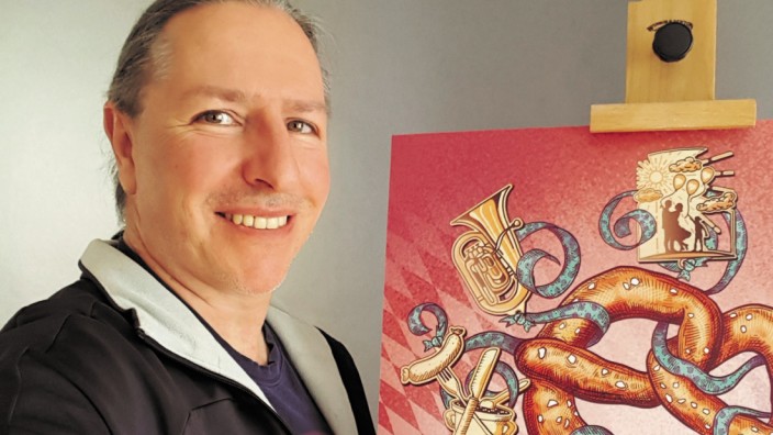 Plakat-Designer: Das Wiesnplakat 2020 und sein Schöpfer: Ulrich Peter, 52, arbeitet als freiberuflicher Grafiker in seiner Geburtsstadt Kaufbeuren.