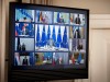 A screen displays E.U. heads of state as Denmark's Prime Minister Mette Frederiksen takes part in a video call meeting in Marienborg, her official residence, in Copenhagen
