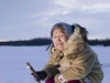 Elder Native Yupik Female Sits On Stump Ice Fishing Kuskokwim River Tuluksak Western Alaska Winter P