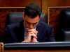 Spanish PM Sanchez gestures during a plenary session to debate on an extension of the state of emergency at Parliament in Madrid