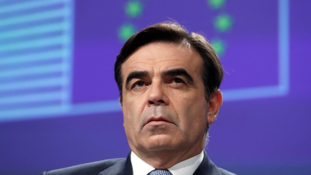European Commission spokesman Margaritis Schinas attends a press conference at the European Commission headquarters in Brussels