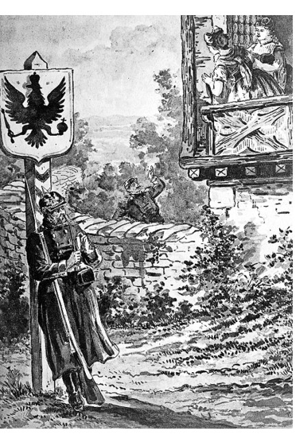Deutschland und Frankreich: Spottpostkarte über den Verlust von Elsass-Lothringen 1871: Flirt mit Soldaten jenseits der Grenze.