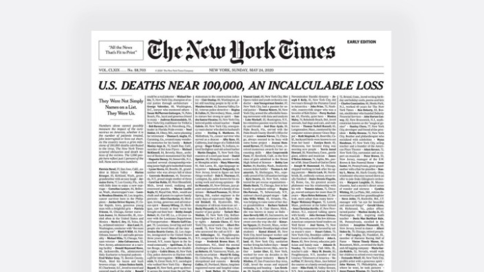 New York Times: The New York Times Cover vom Sonntag den 24. Mai 2020