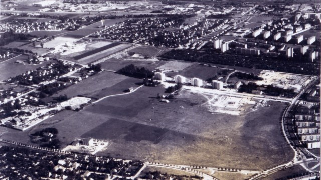 Arabellapark in Bogenhausen: Die brach liegende Fläche im Osten, Mitte der sechziger Jahre.