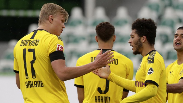 Dortmunds Chancen auf den Titel: Werden Jadon Sancho (r.) und Erling Haaland bald ein anderes Trikot überstreifen, um den FC Bayern dann in der Champions League zu schlagen?