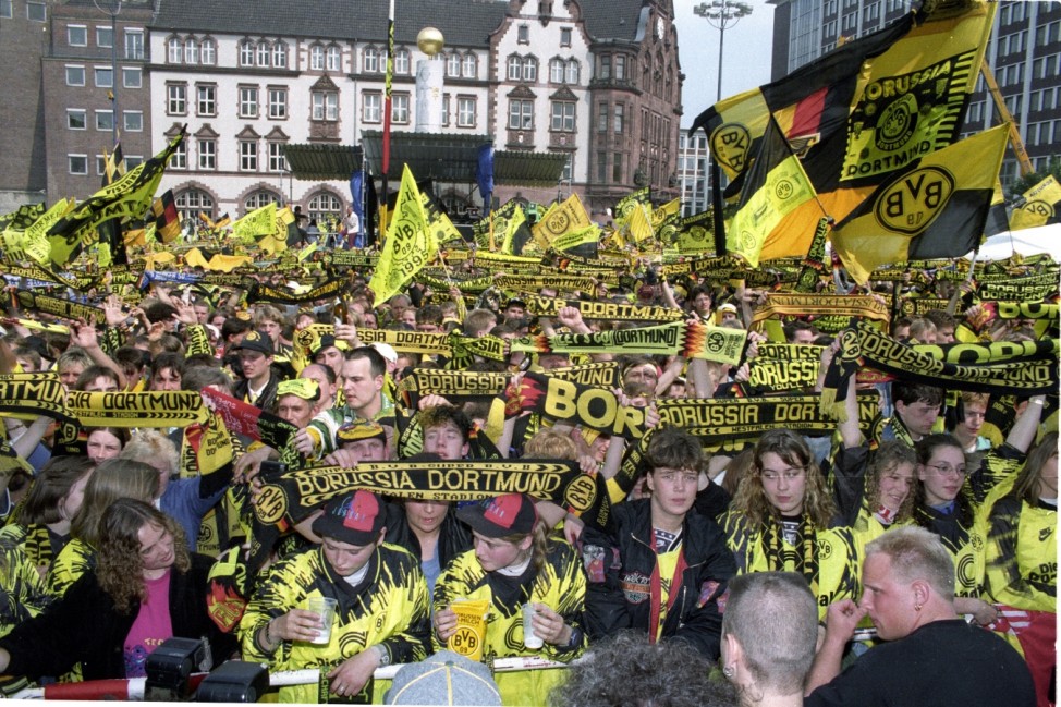 Empfang des Dt. Meisters Borussia Dortmund auf dem Friedensplatz 18.6.1995 HM; Borussia Dortmund, Deutscher Meister 1994/95