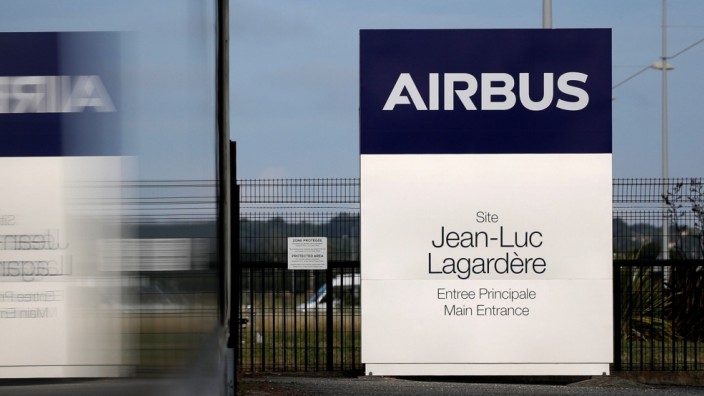 Entrance of the Jean-Luc Lagardere A380 production plant at Airbus headquarters in Blagnac