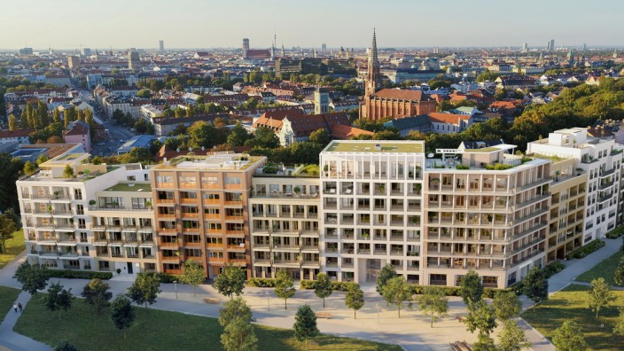 Immobilien in München: 1500 Wohnungen entstehen auf dem ehemaligen Areal der Paulaner-Brauerei. Visualisierung: Becken