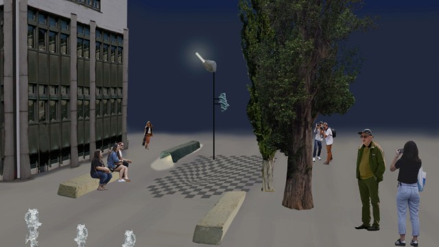 Kunst im öffentlichen Raum: Künstlerin Susi Gelb, inspiriert von den markanten Wellenlinien der Spargelfelder, schwebte in Schrobenhausen eine Piazza nach italienischem Vorbild vor. Sie überzeugte zwar die Jury, nicht aber den Stadtrat.  Visualisierung: Susi Gelb