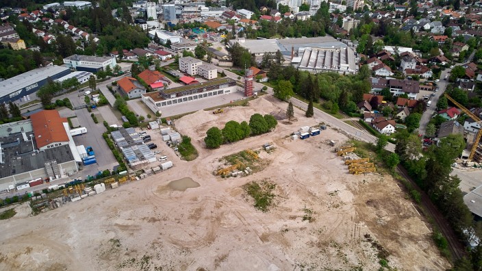 Luftbild Lorenz-Areal 770 Wohnungen Bau Brache zwischen Elbe- und Banaterstraße Geretsried