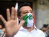 Leader of Italy's far-right League party Matteo Salvini leads a demonstration outside the Turkish Consulate in Milan