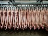 Schweine hängen im Schlachthof