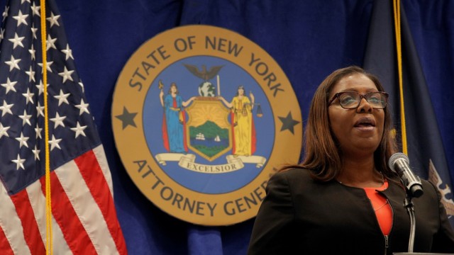 New York State Attorney General, Letitia James, speaks during a news conference, to announce a suit to dissolve the National Rifle Association, In New York