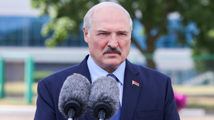 MINSK, BELARUS - AUGUST 9, 2020: Belarus Incumbent President Alexander Lukashenko talks to the media after voting in th