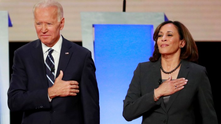 FILE PHOTO: Former Vice President  Biden and Senator Harris take the stage in Detroit