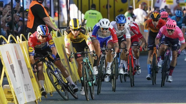 Tour de France: Fabio Jakobsen, left, being pushed into the gang in August 2020.