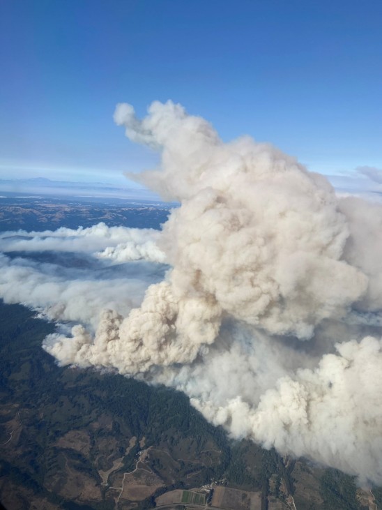 An aerial view of smoke coming from California wildfires