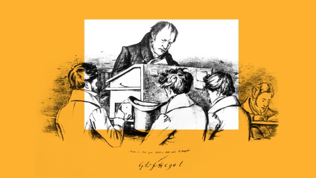 Hauptwerk: Hegel mit Studenten, Lithografie von Franz Theodor Kugler von 1828.