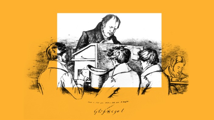 Hegels 250. Geburtstag: Hegel mit Studenten, Lithografie von Franz Theodor Kugler von 1828.