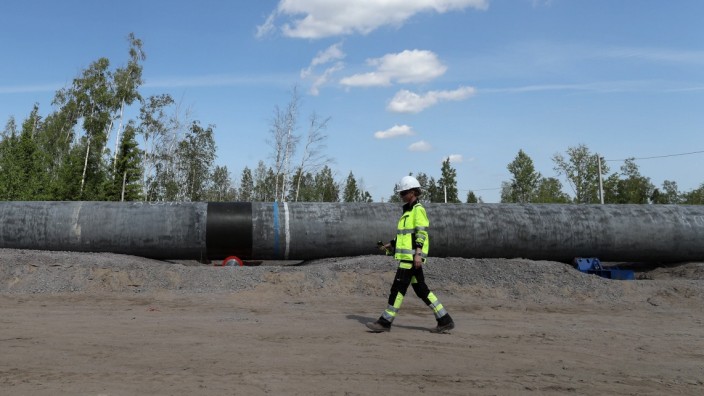 LENINGRAD REGION, RUSSIA - JUNE 5, 2019: The construction site of a section of the Nord Stream 2 natural gas pipeline n