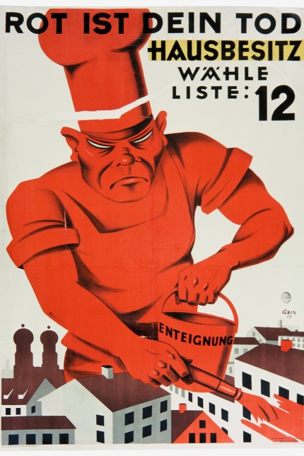 Ausstellung über bezahlbaren Wohnraum: Plakat Grund- und Hausbesitzerverein München, 1929.
