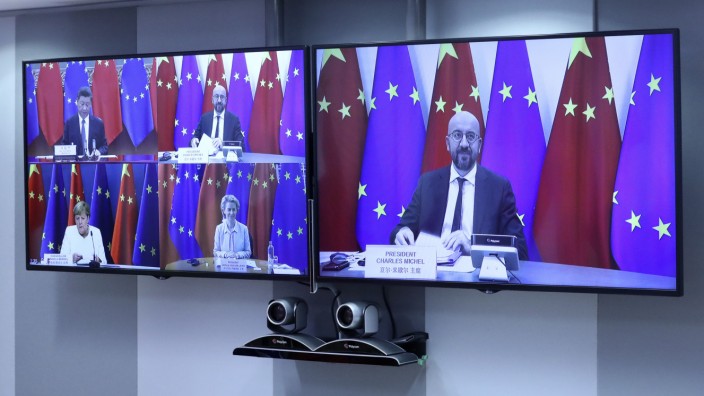EU-China-Gipfel: Zwei Stunden dauerte die Videokonferenz der EU-Spitze mit Chinas Präsident Xi Jinping.