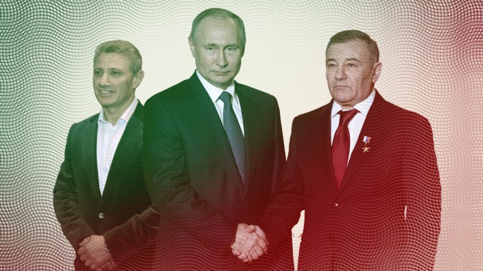 Russland: Freunde fürs Leben: Links Boris Rotenberg, der jüngere Bruder, rechts Arkadij Rotenberg, der ältere, und in der Mitte Wladimir Putin, der russische Präsident, mit dem die beiden seit Jahrzehnten so eng sind wie sonst kaum jemand.