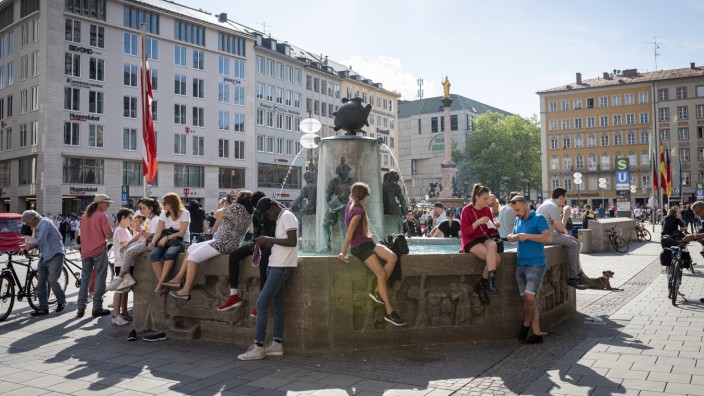 München: Der Marienplatz während der Corona-Pandemie im Mai 2020
