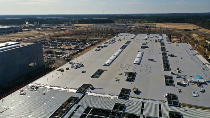 Aerial Views Of Tesla Inc. German Gigafactory Construction Site